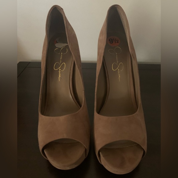 Jessica Simpson Suede Peep Toe Platform Heels - Picture 4 of 5